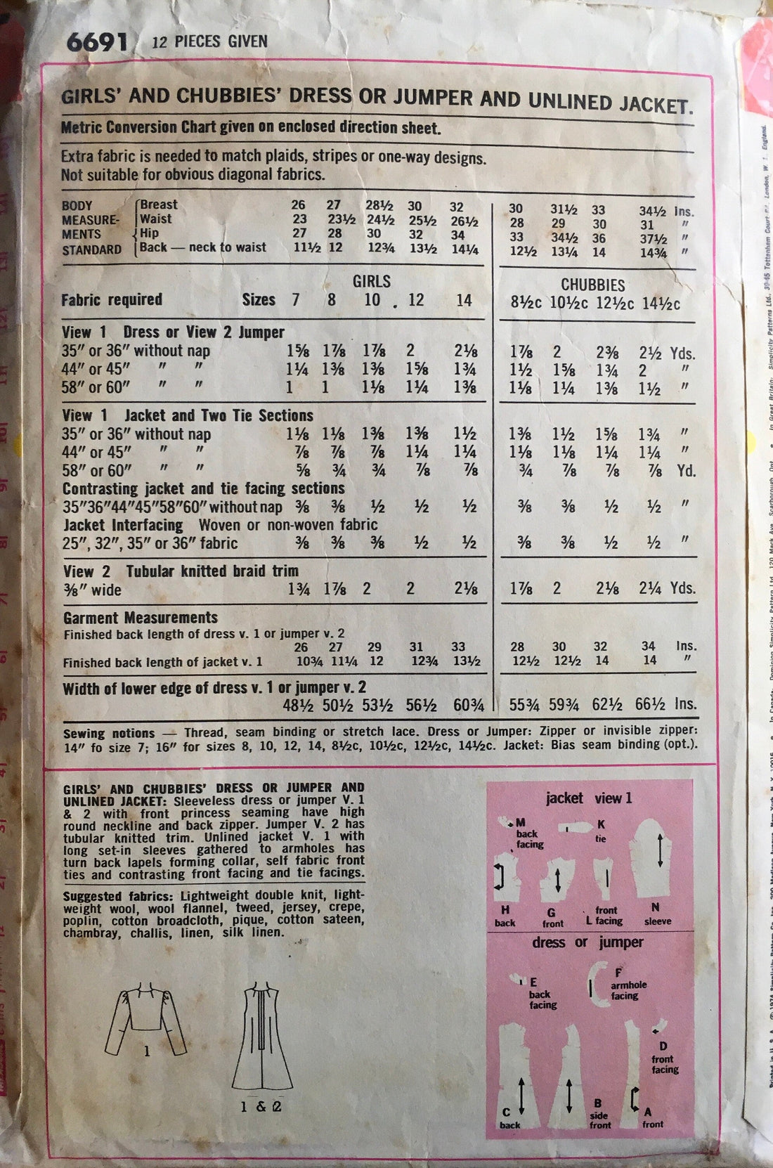 Simplicity 6691 Sewing Pattern (Vintage) CUT