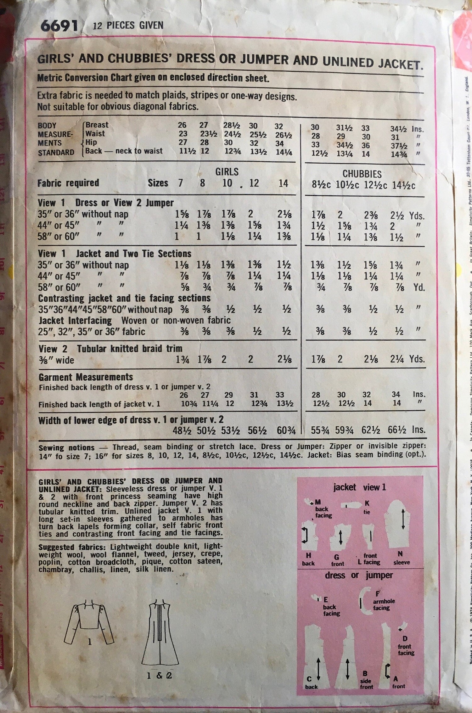 Simplicity 6691 Sewing Pattern (Vintage) CUT
