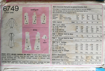 Simplicity 6749 Sewing Pattern (Vintage) CUT