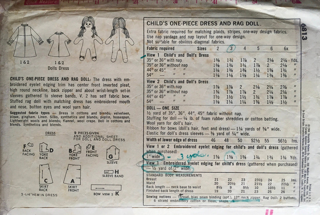 Simplicity 6813 Sewing Pattern (Vintage) CUT
