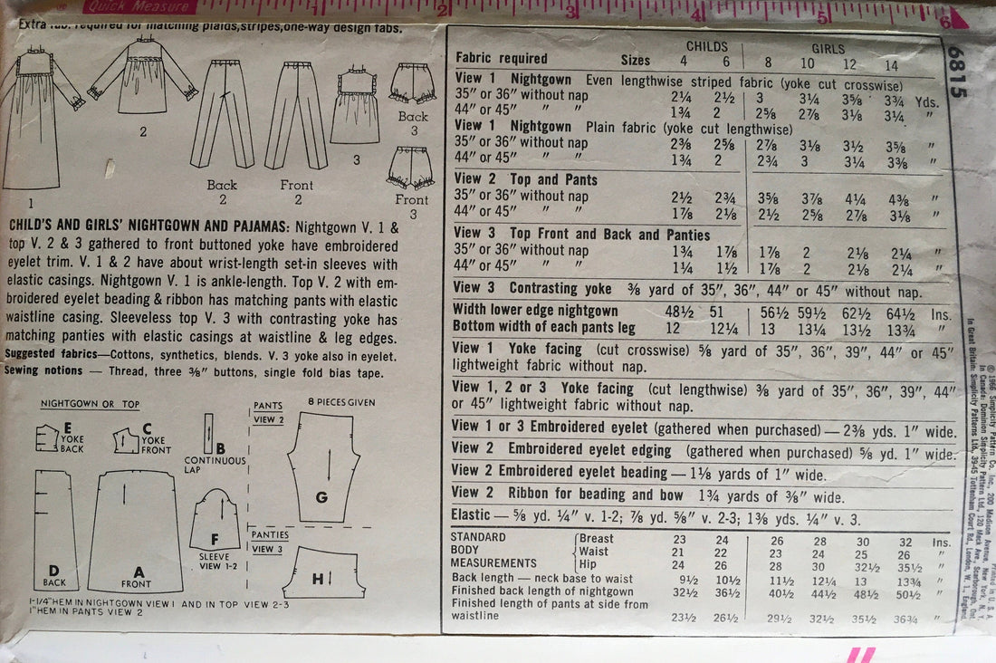 Simplicity 6815 Sewing Pattern (Vintage) CUT