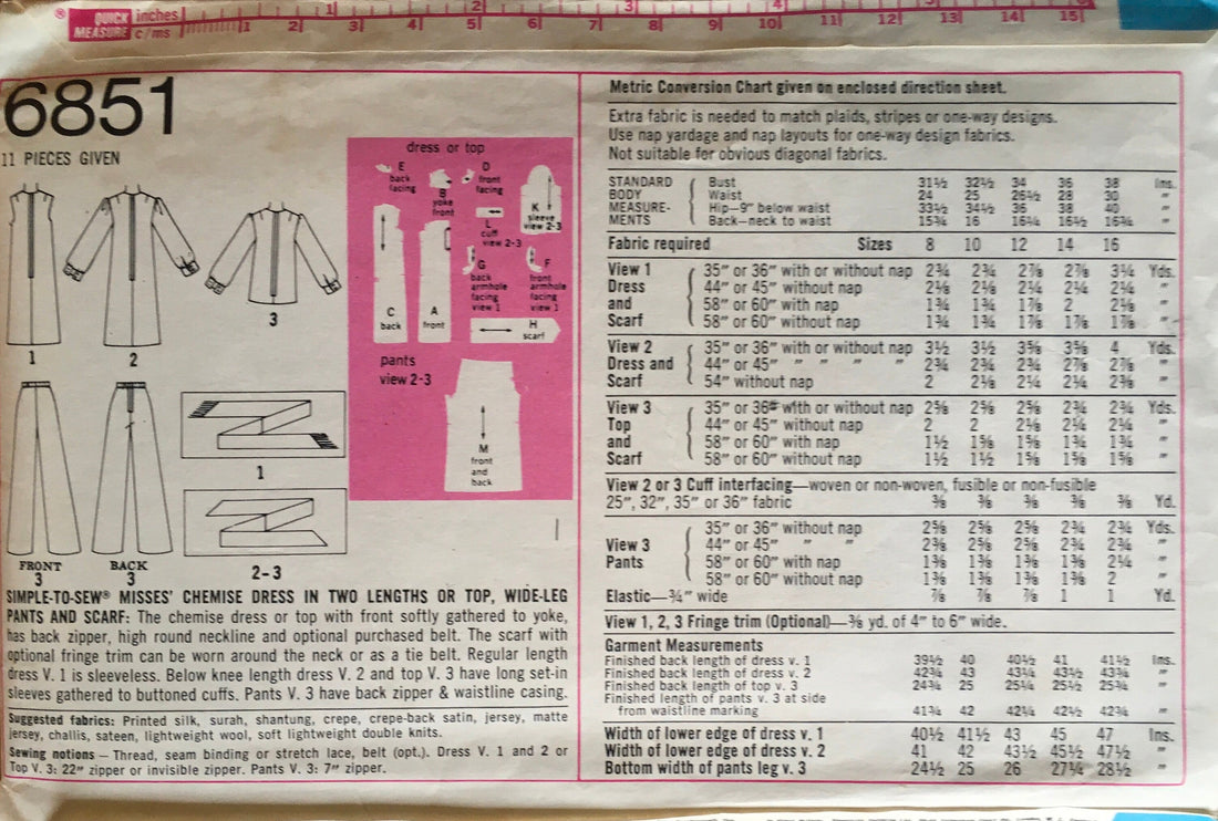 Simplicity 6851 Sewing Pattern (Vintage) UNCUT