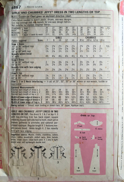 Simplicity 6867 Sewing Pattern (Vintage) CUT