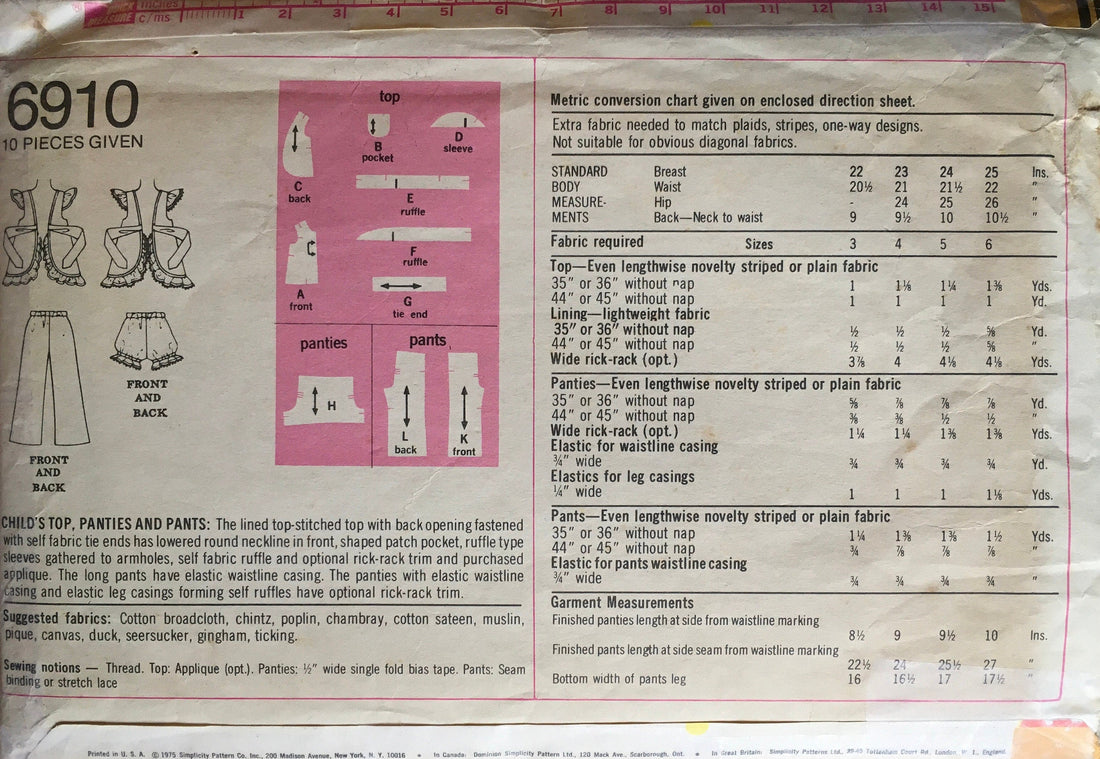 Simplicity 6910 Sewing Pattern (Vintage) CUT