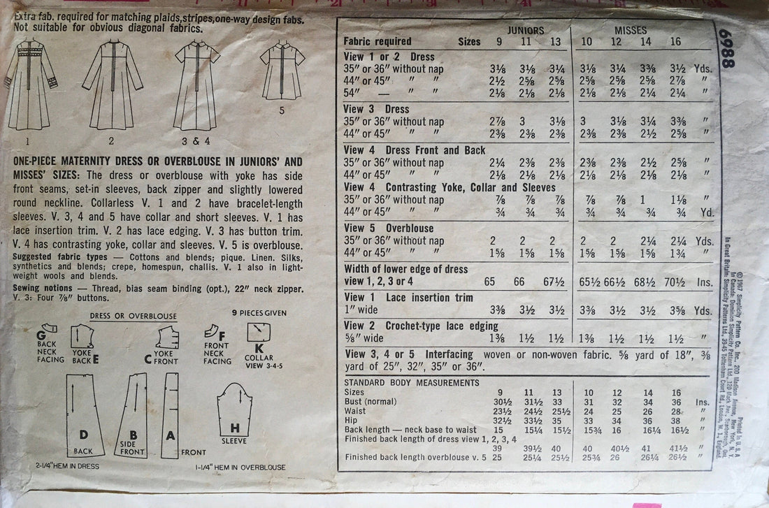 Simplicity 6988 Sewing Pattern (Vintage) CUT