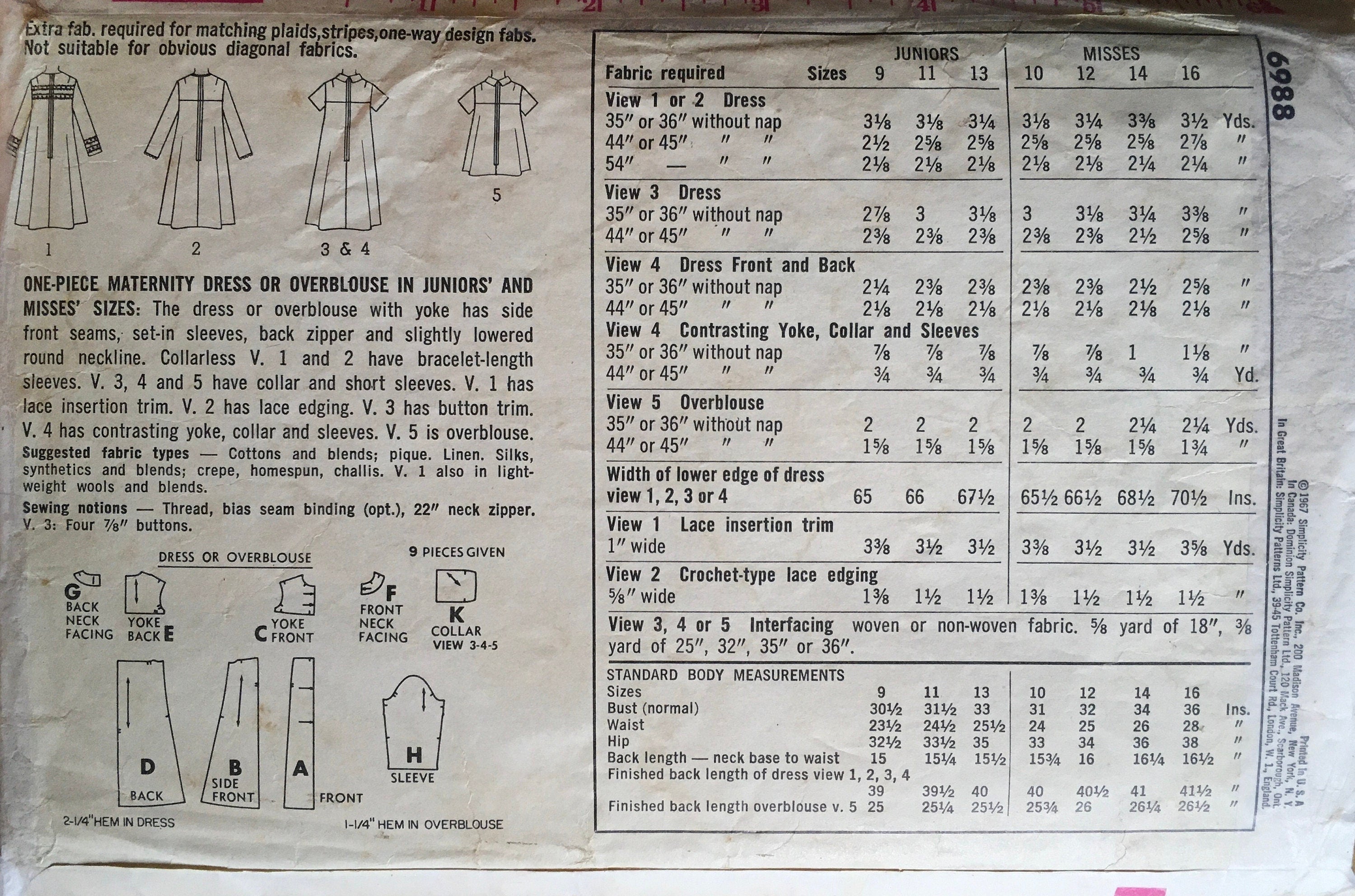 Simplicity 6988 Sewing Pattern (Vintage) CUT