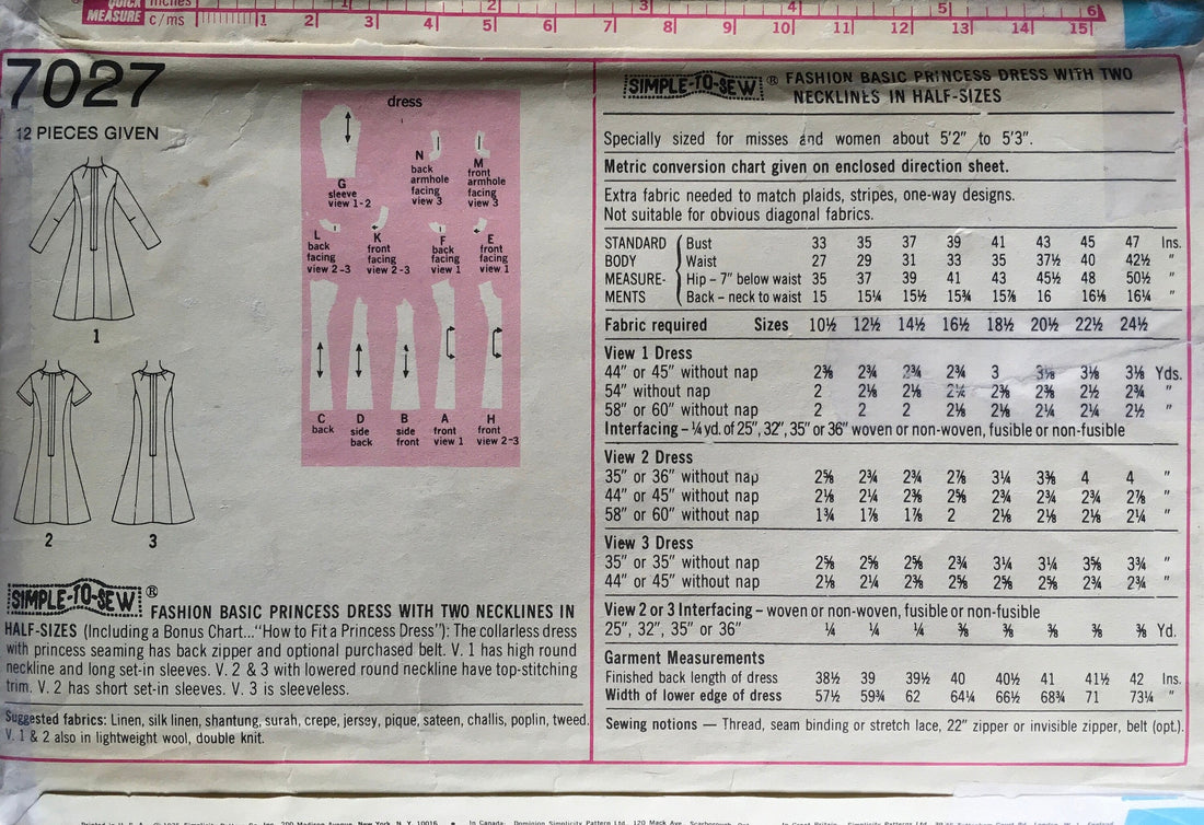 Simplicity 7027 Sewing Pattern (Vintage) UNCUT