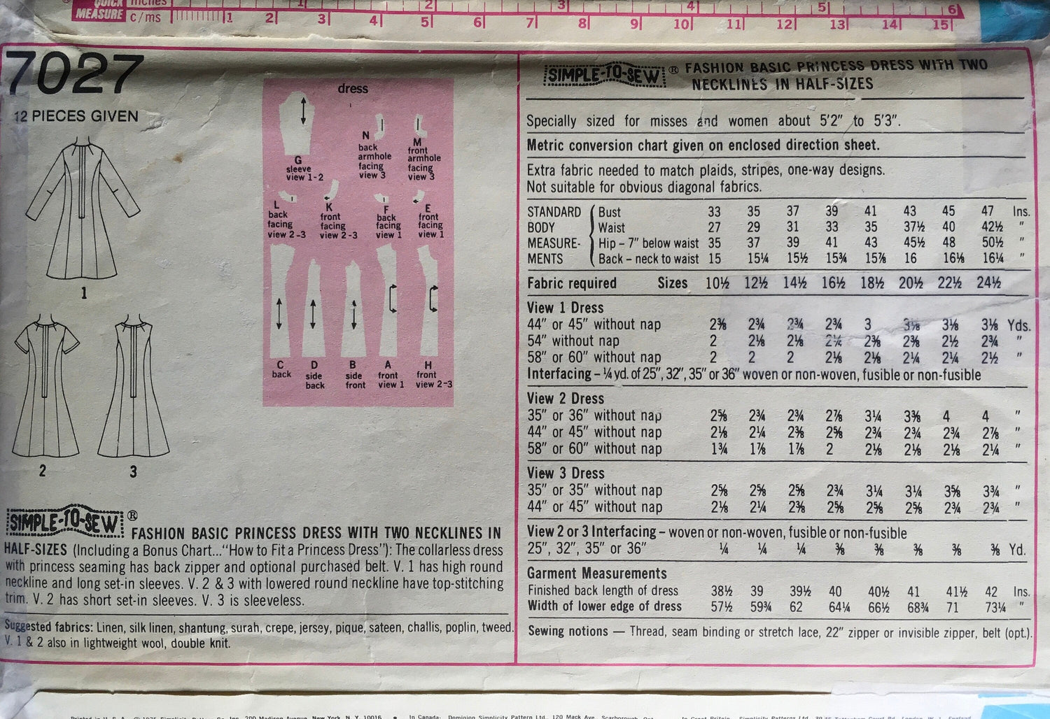 Simplicity 7027 Sewing Pattern (Vintage) UNCUT