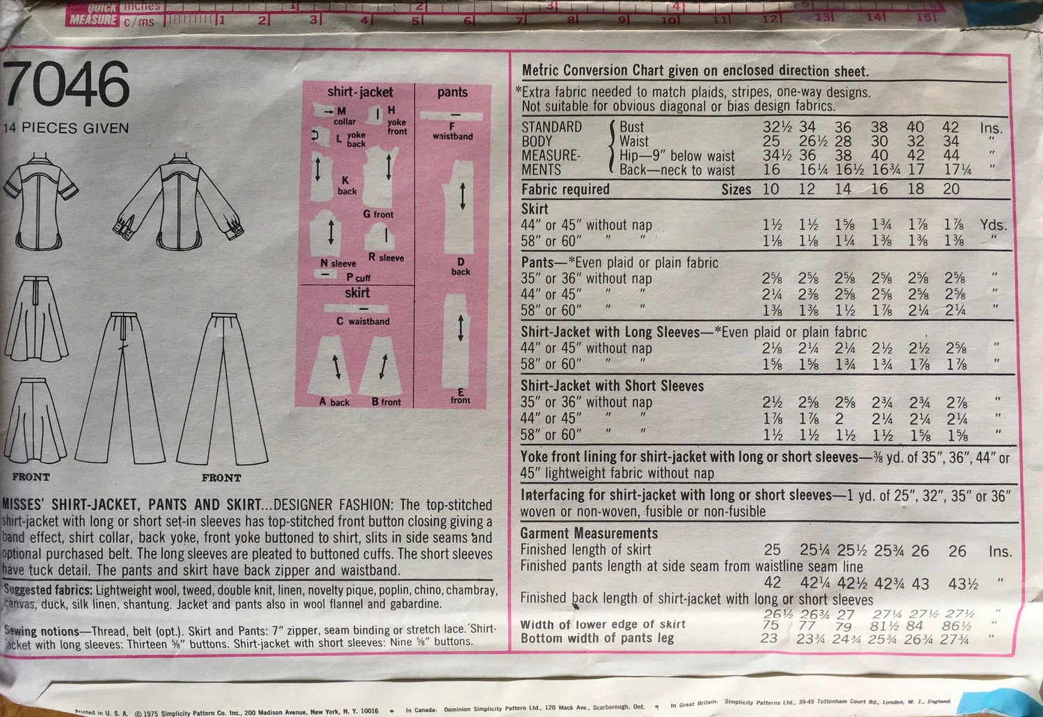 Simplicity 7046 Sewing Pattern (Vintage) UNCUT