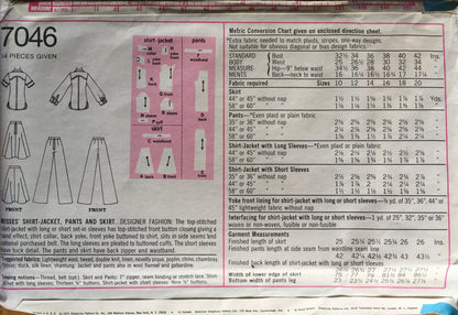 Simplicity 7046 Sewing Pattern (Vintage) UNCUT