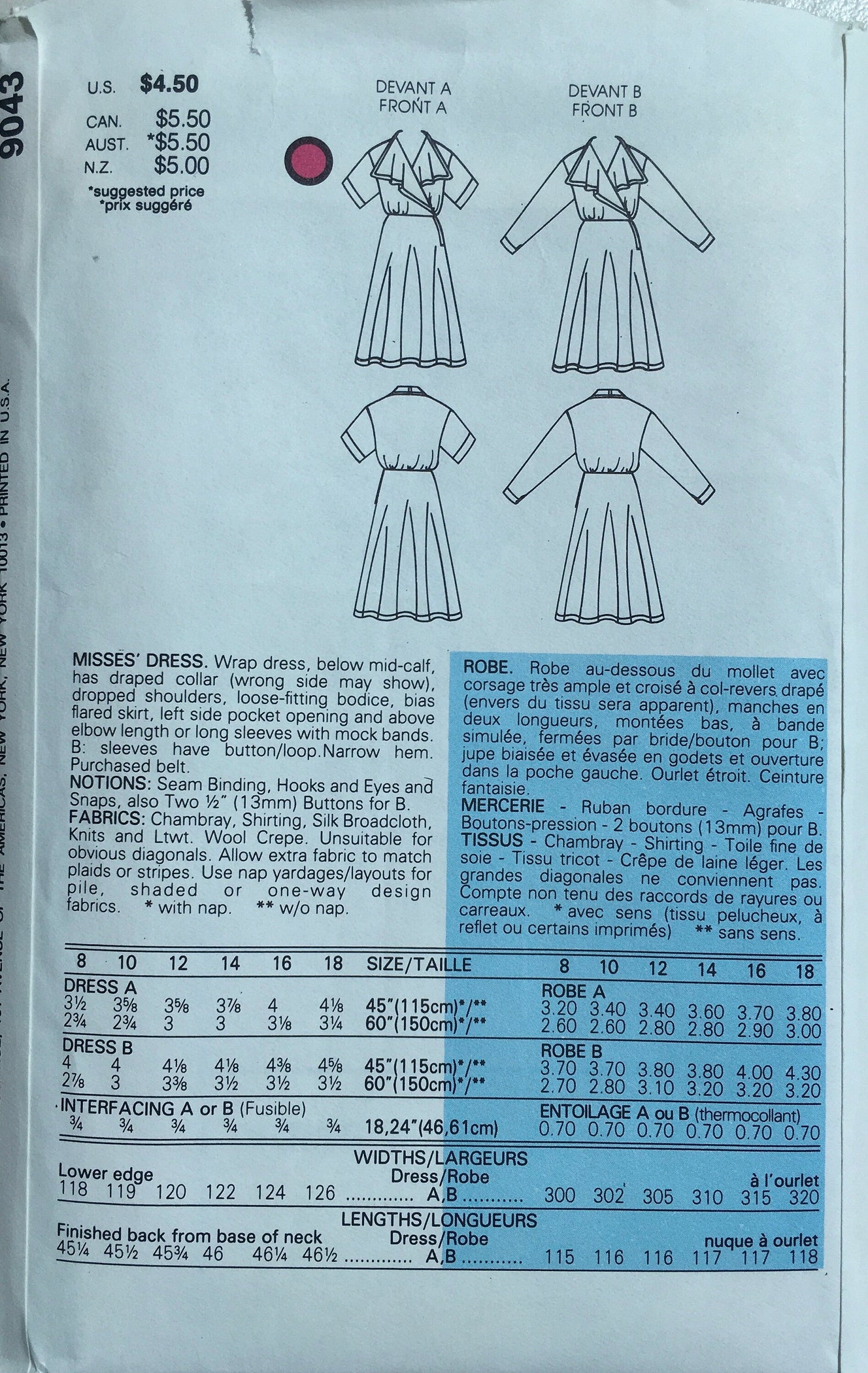 Vogue 9043 Sewing Pattern (Vintage) UNCUT