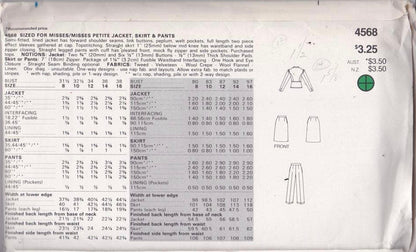 Butterick 4568 Sewing Pattern (Vintage) UNCUT