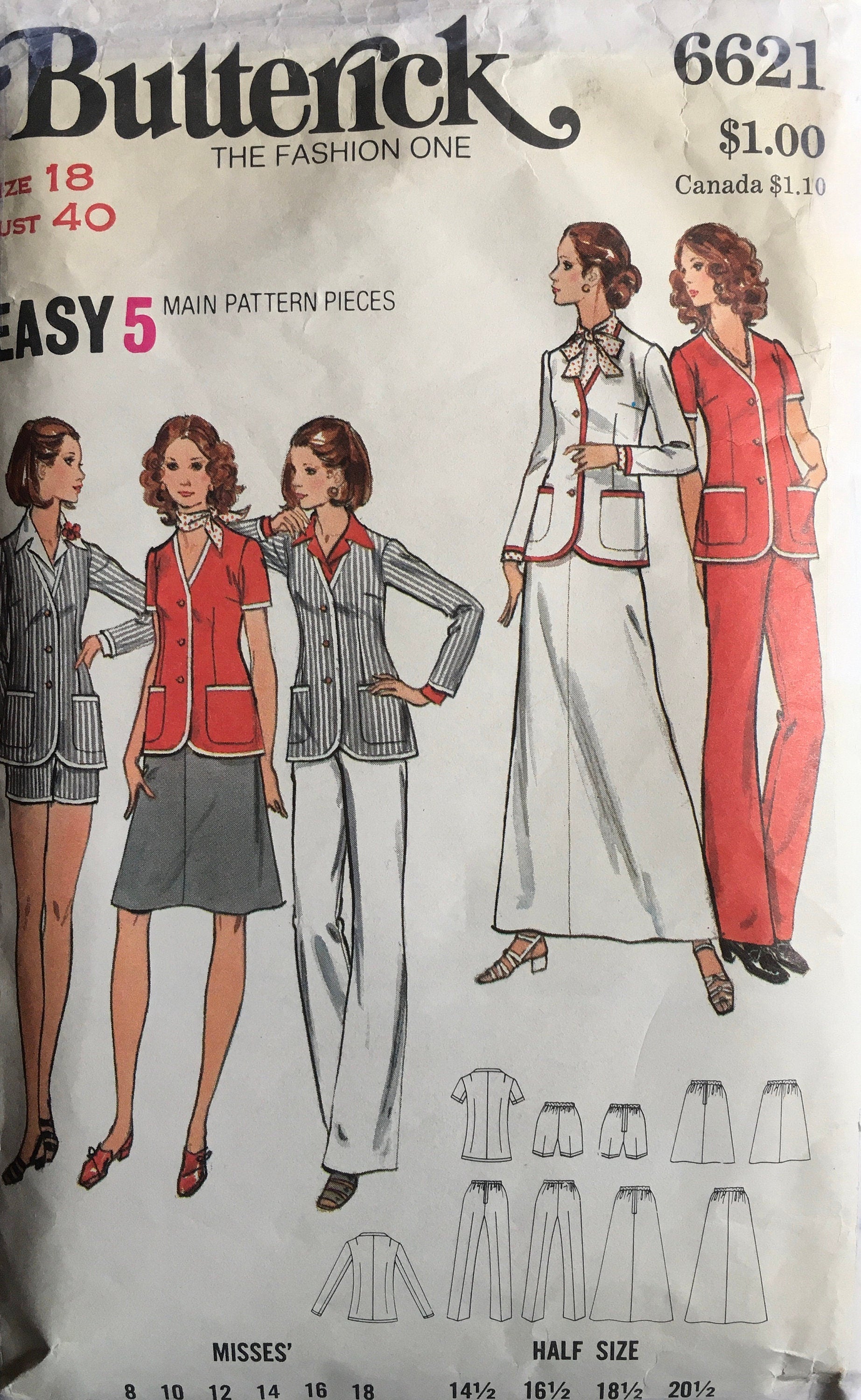 Butterick 6621 Sewing Pattern (Vintage) CUT