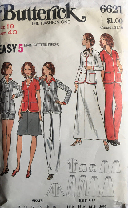 Butterick 6621 Sewing Pattern (Vintage) CUT