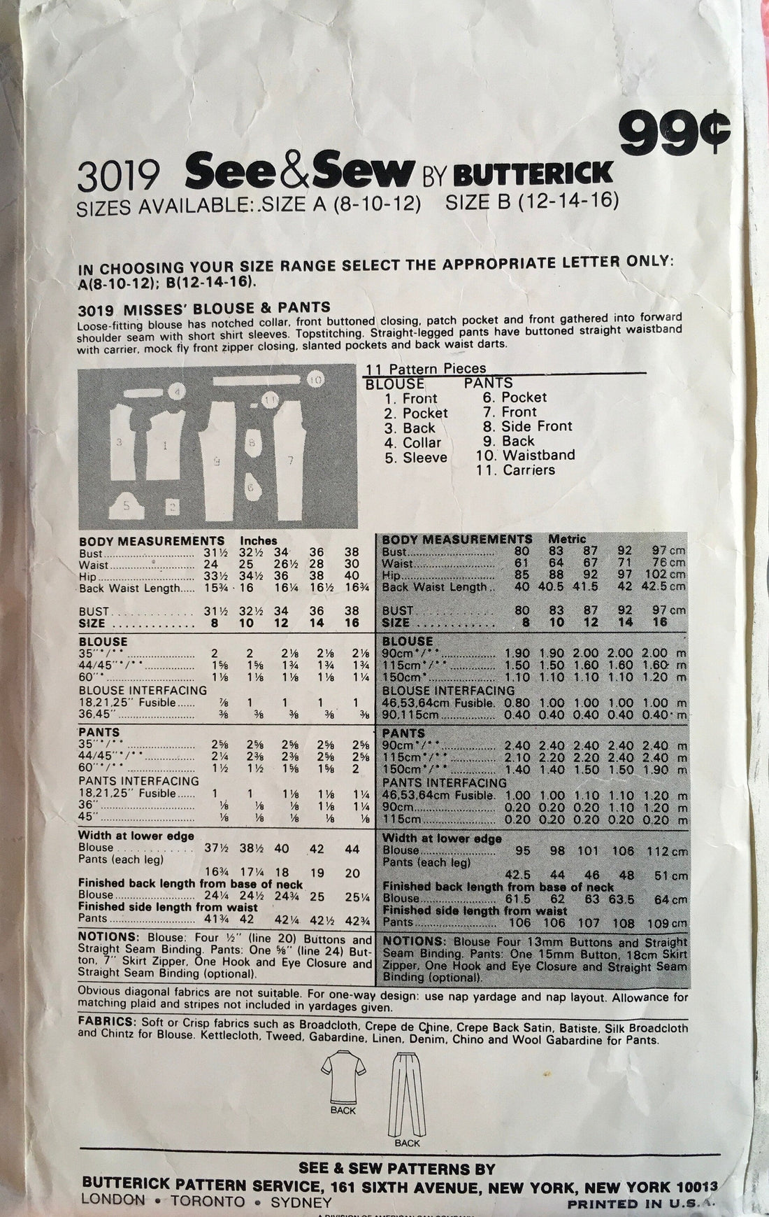 See &amp; Sew 3019 Sewing Pattern (Vintage) CUT