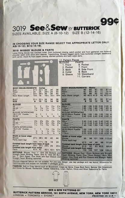 See &amp; Sew 3019 Sewing Pattern (Vintage) CUT