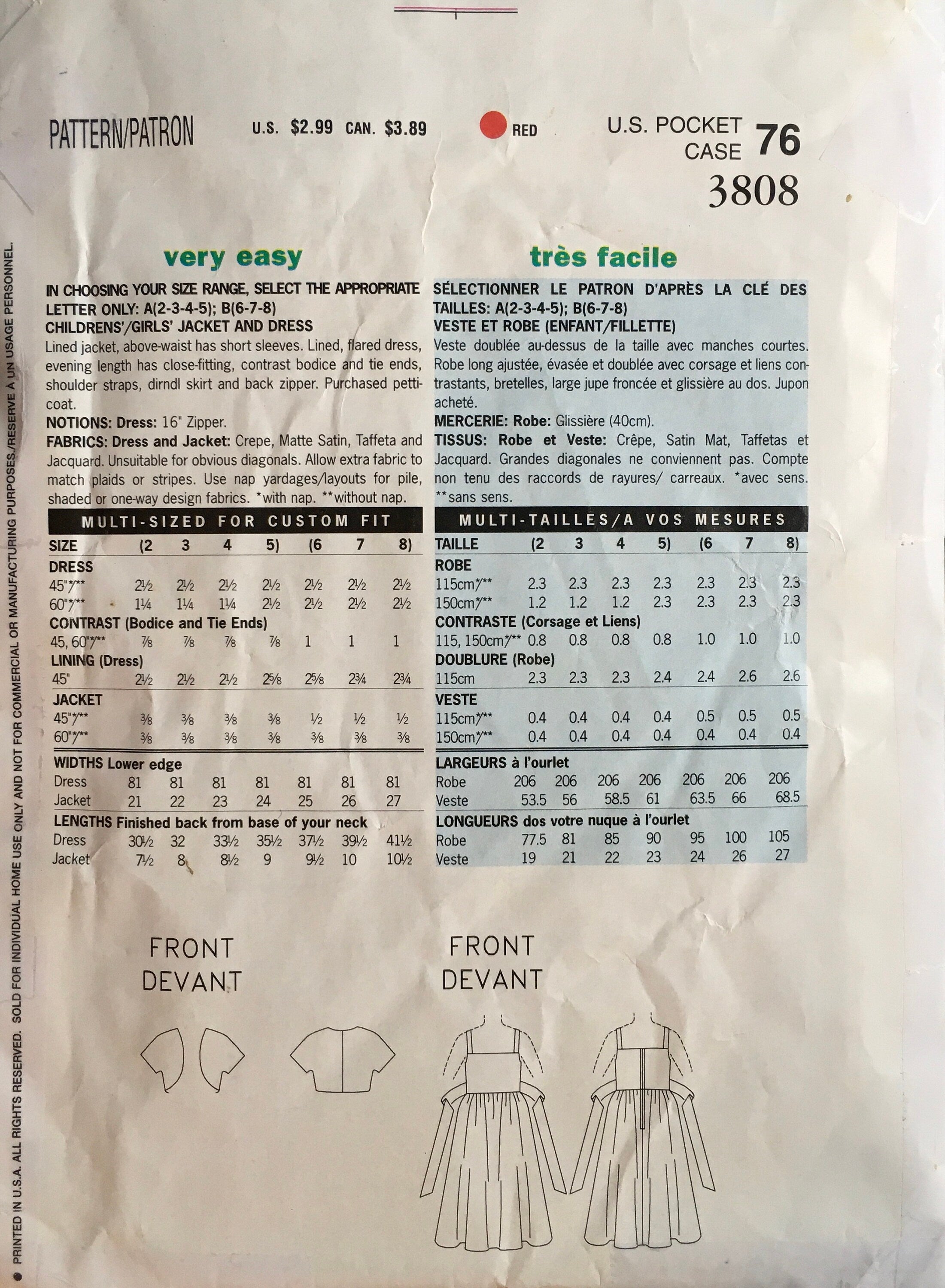 See &amp; Sew 3808 Sewing Pattern (Vintage) UNCUT