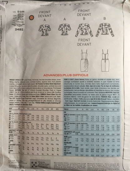 Vogue 2492 Sewing Pattern (Vintage) UNCUT