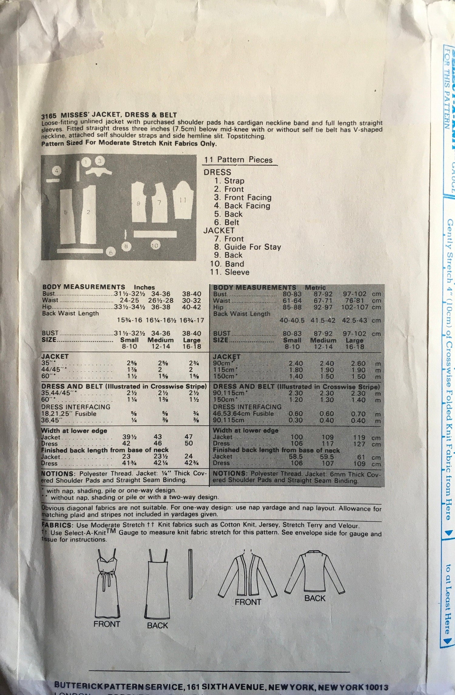 Butterick 3165 Sewing Pattern (Vintage) UNCUT