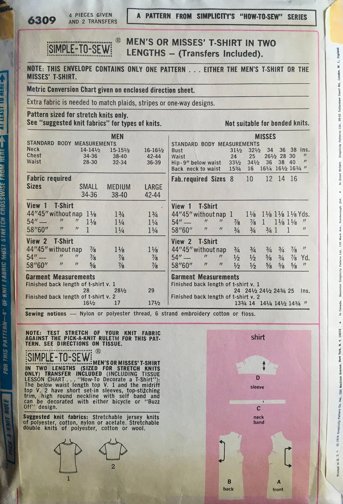 Simplicity 6309 Sewing Pattern (Vintage) CUT