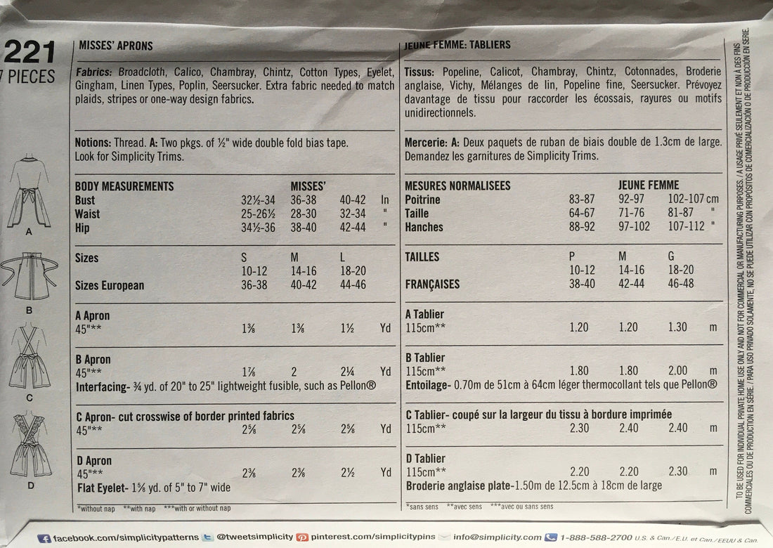 Simplicity 1221 Sewing Pattern UNCUT