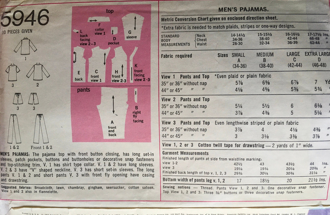 Simplicity 5946 Sewing Pattern (Vintage) CUT