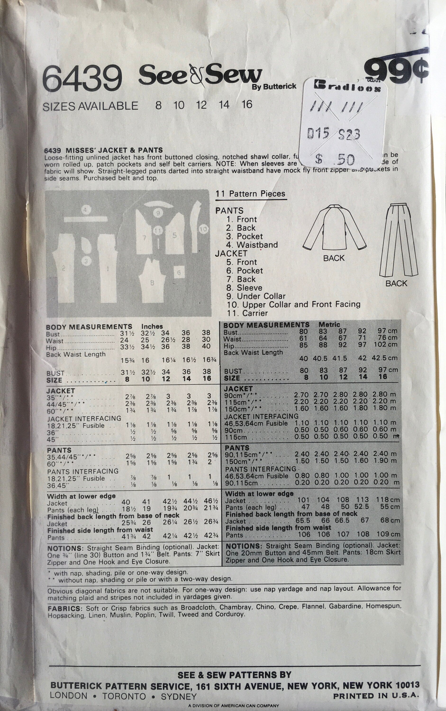 See &amp; Sew 6439 Sewing Pattern (Vintage) UNCUT