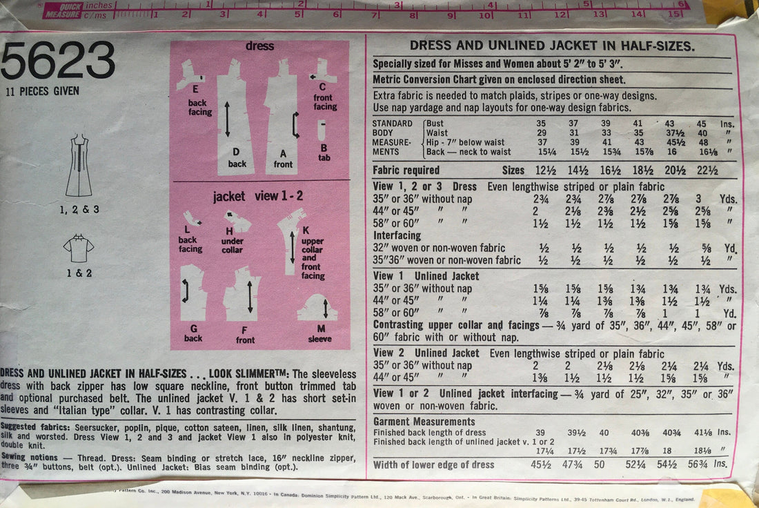 Simplicity 5623 Sewing Pattern (Vintage) CUT
