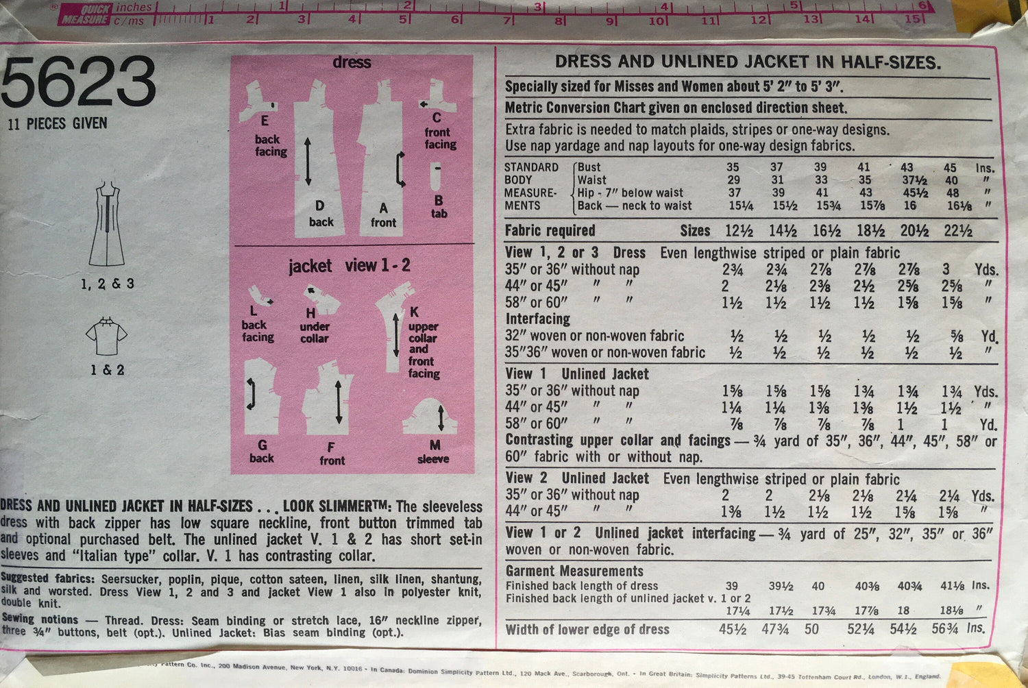 Simplicity 5623 Sewing Pattern (Vintage) CUT