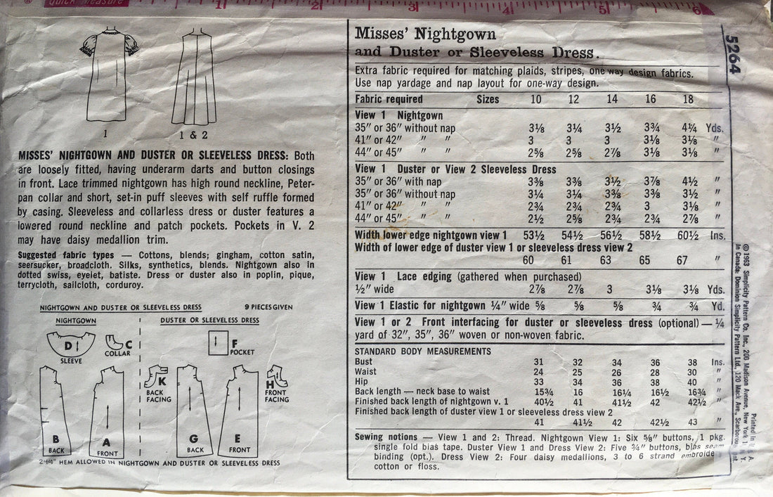 Simplicity 5264 Sewing Pattern (Vintage) CUT