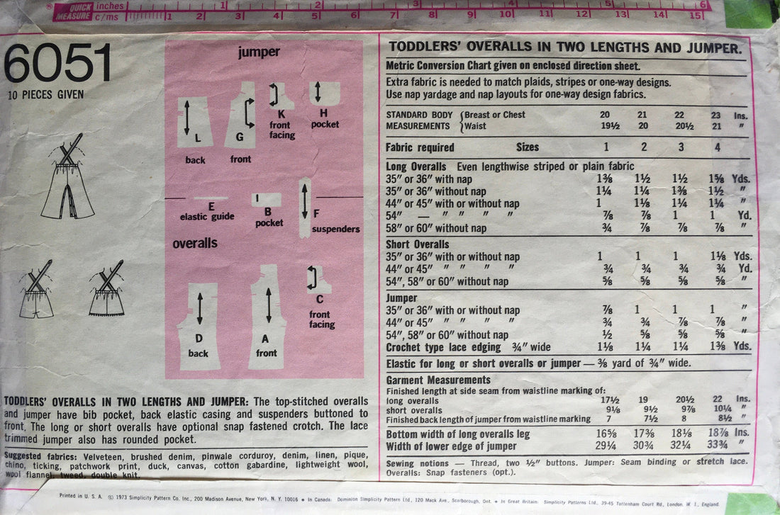 Simplicity 6051 Sewing Pattern (Vintage) CUT