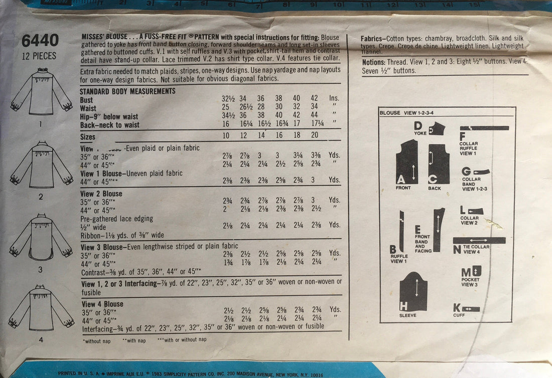 Simplicity 6440 Sewing Pattern (Vintage) CUT