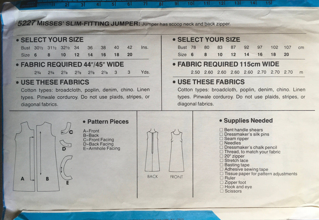 Simplicity 5227 Sewing Pattern (Vintage) UNCUT