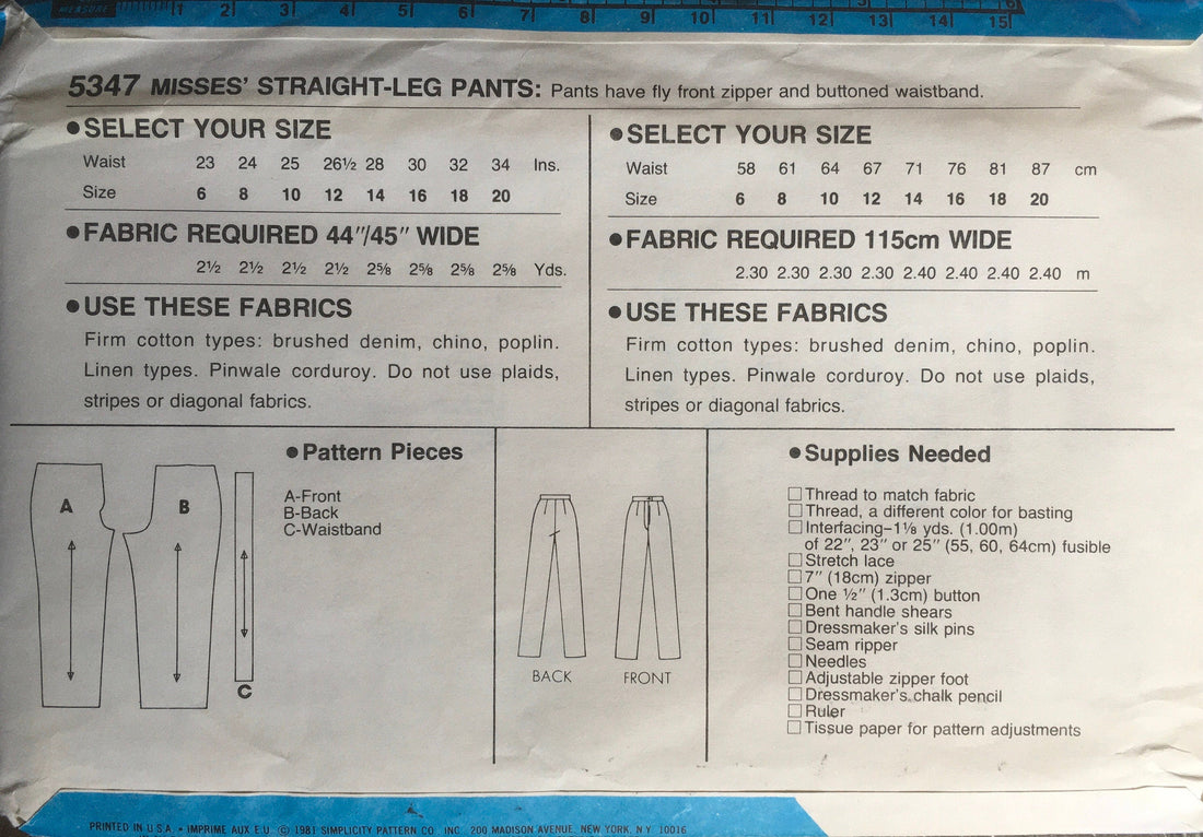 Simplicity 5347 Sewing Pattern (Vintage) UNCUT