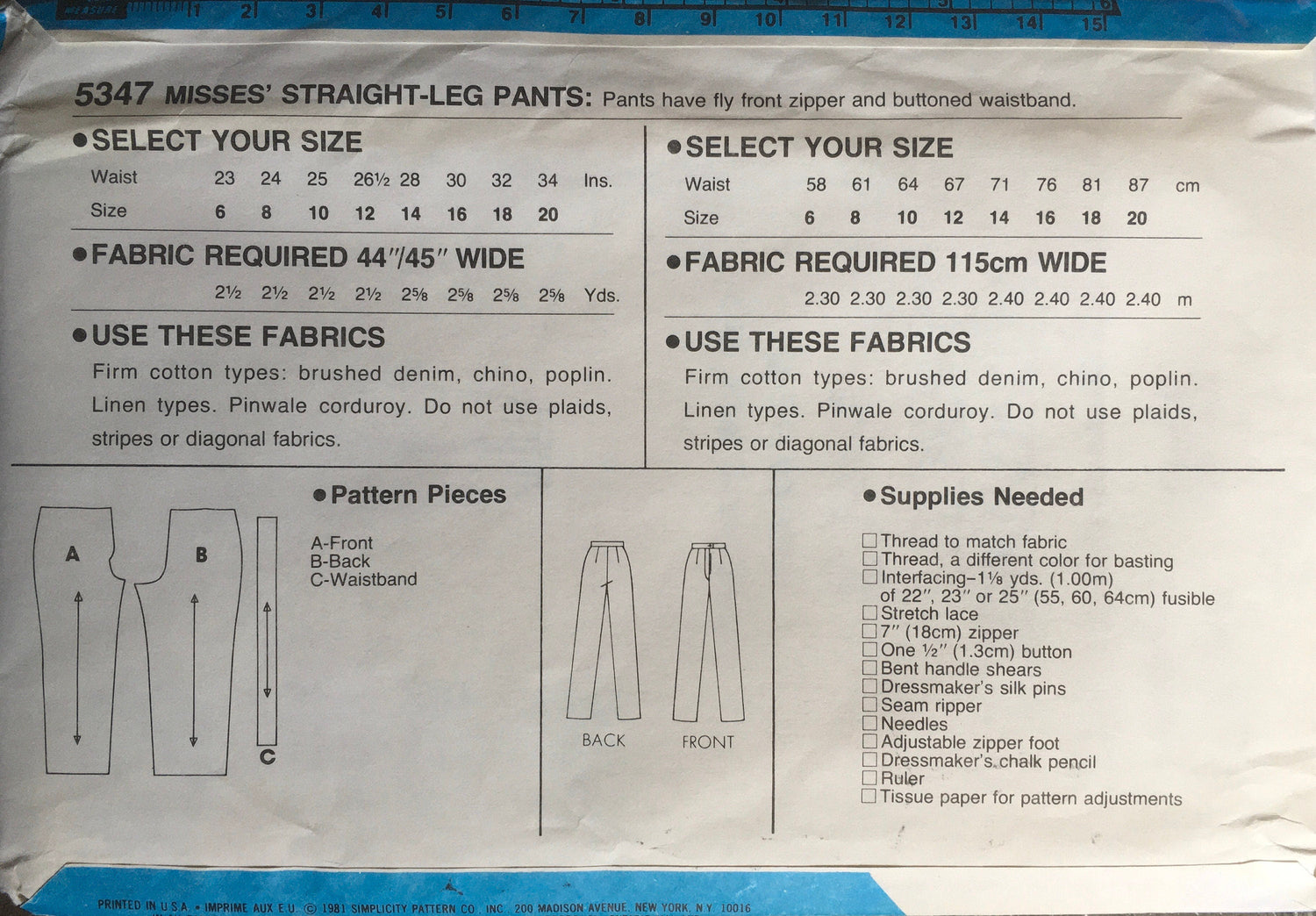 Simplicity 5347 Sewing Pattern (Vintage) UNCUT