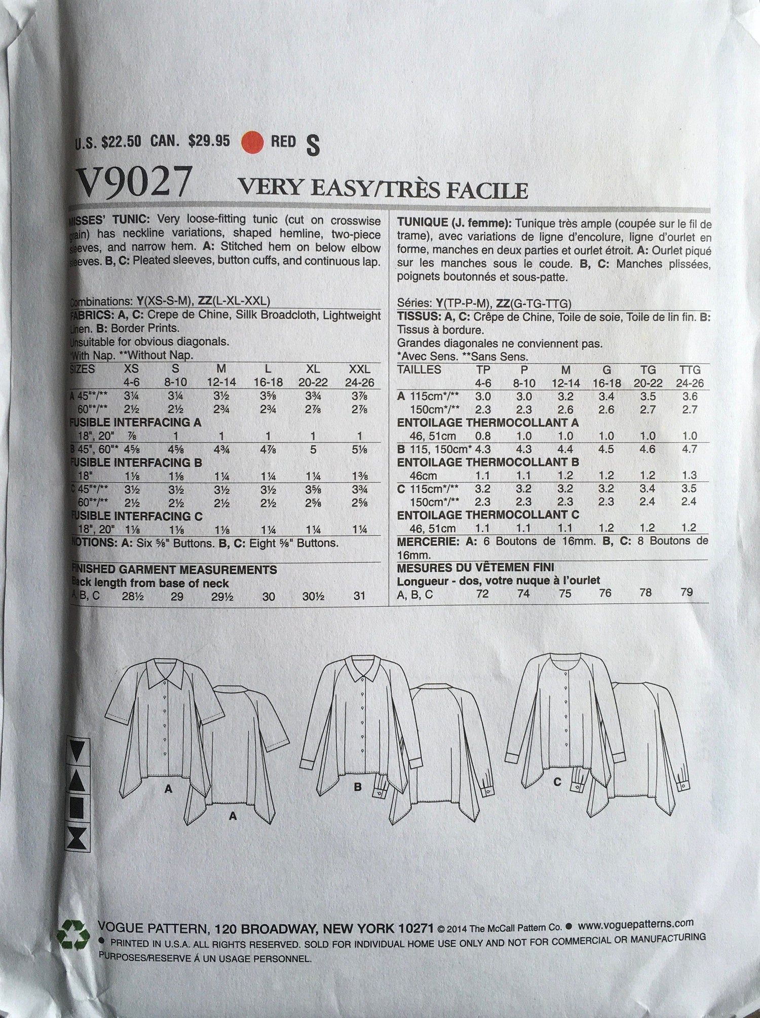 Vogue 9027 Sewing Pattern UNCUT