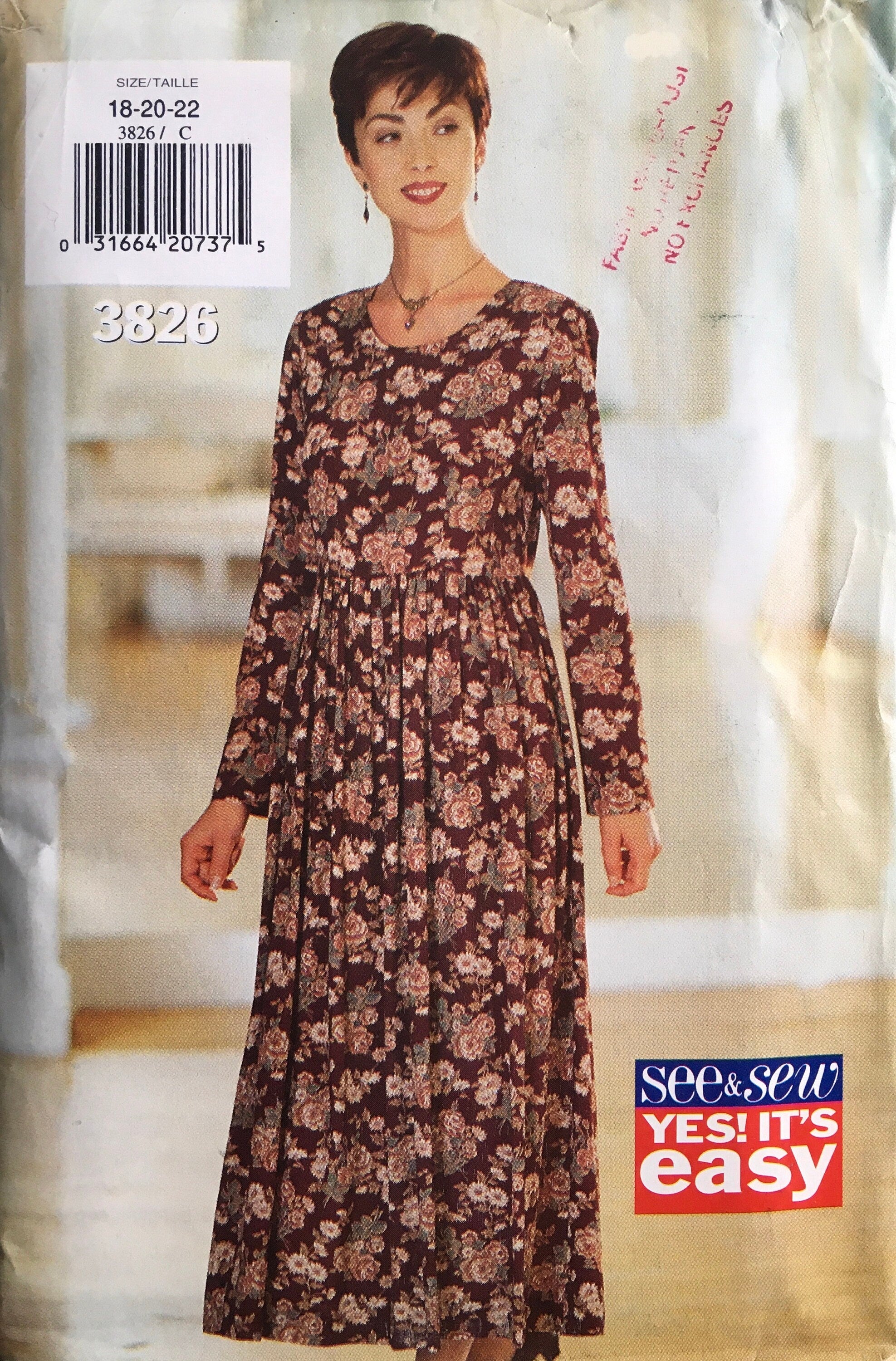 See &amp; Sew 3826 Sewing Pattern (Vintage) UNCUT