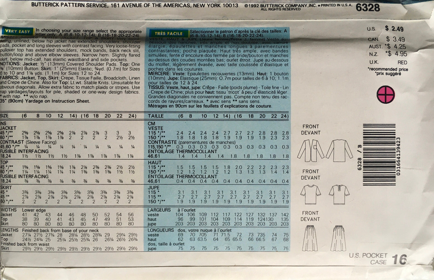 See &amp; Sew 6328 Sewing Pattern (Vintage) UNCUT/CUT