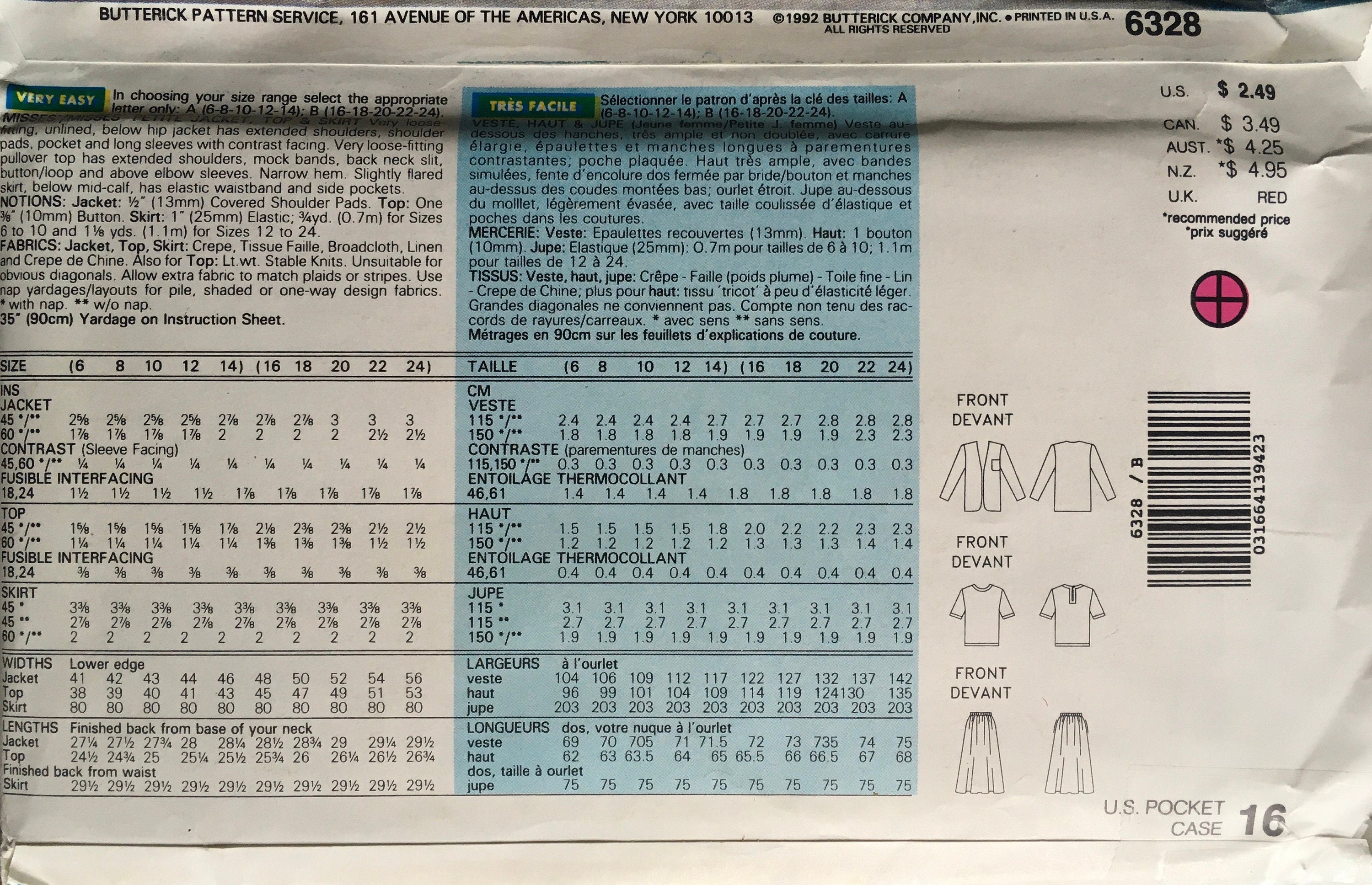 See &amp; Sew 6328 Sewing Pattern (Vintage) UNCUT/CUT