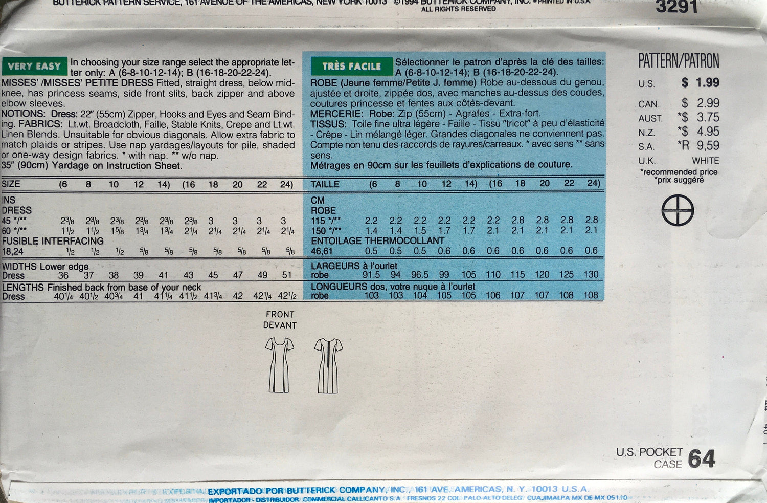 See &amp; Sew 3291 Sewing Pattern (Vintage) UNCUT