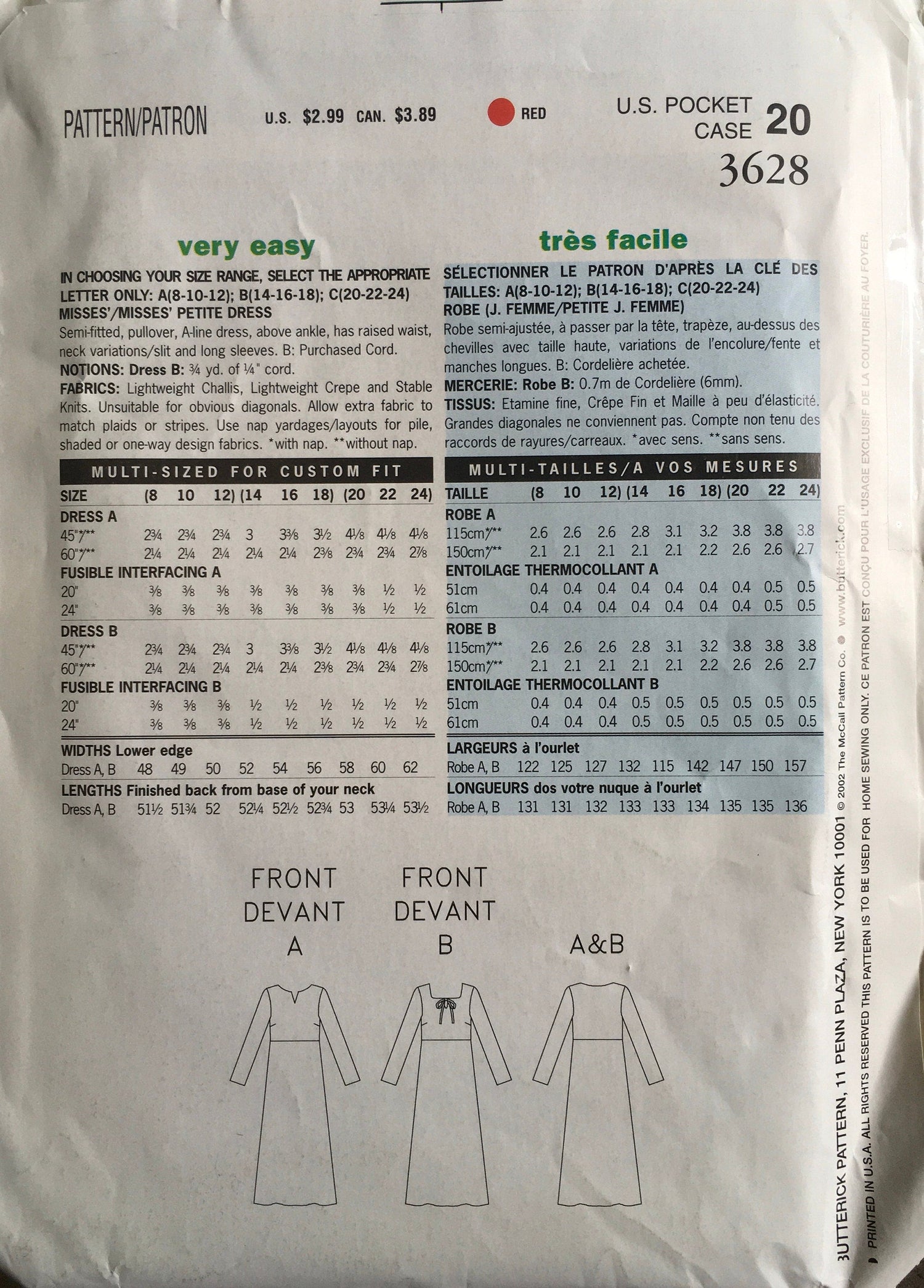 See &amp; Sew 3628 Sewing Pattern (Vintage) UNCUT