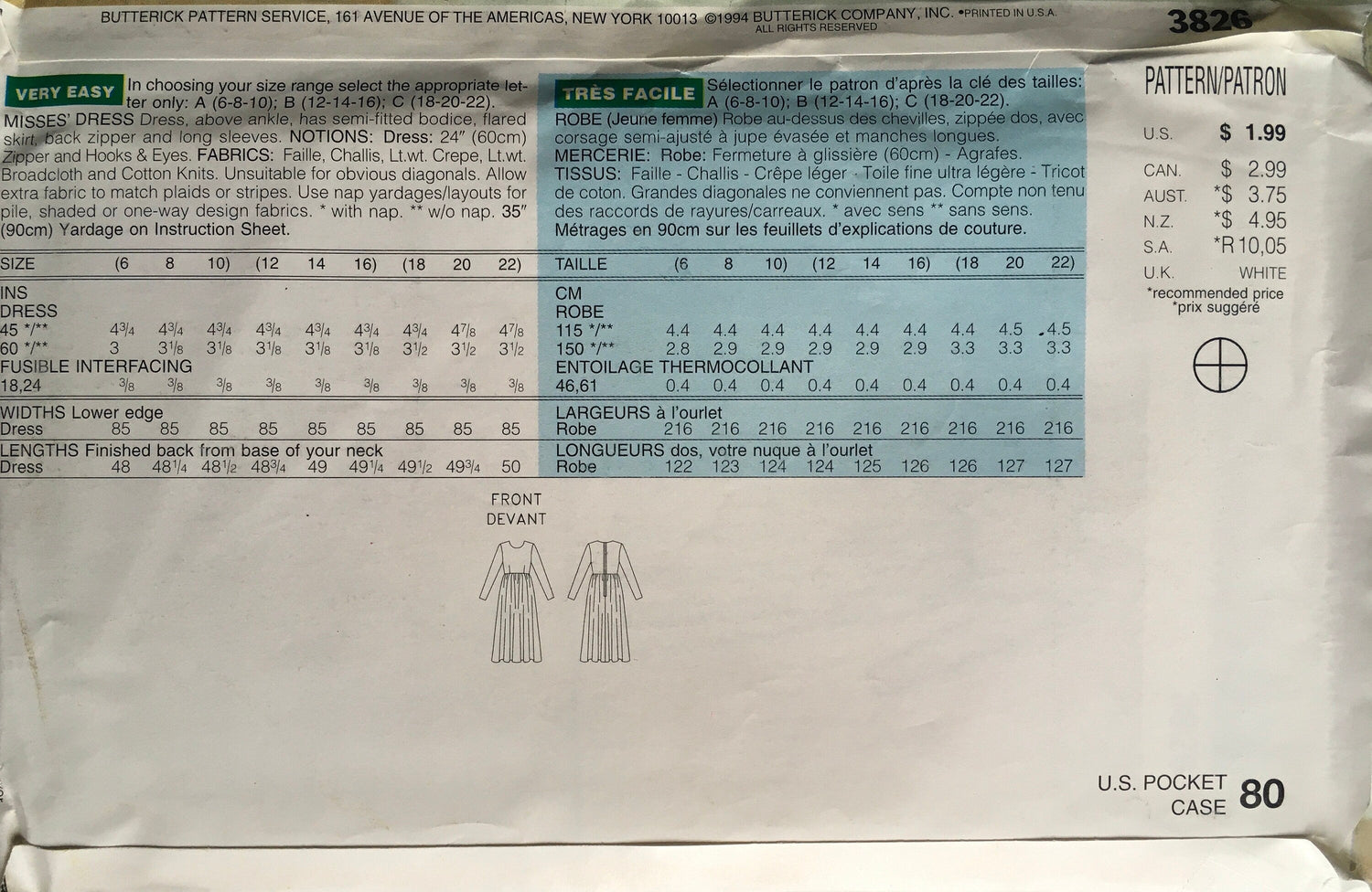 See &amp; Sew 3826 Sewing Pattern (Vintage) UNCUT