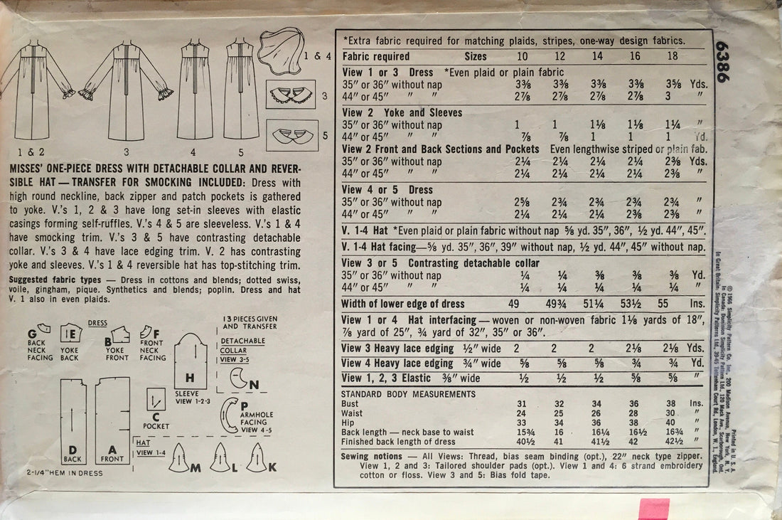 Simplicity 6386 Sewing Pattern (Vintage) CUT