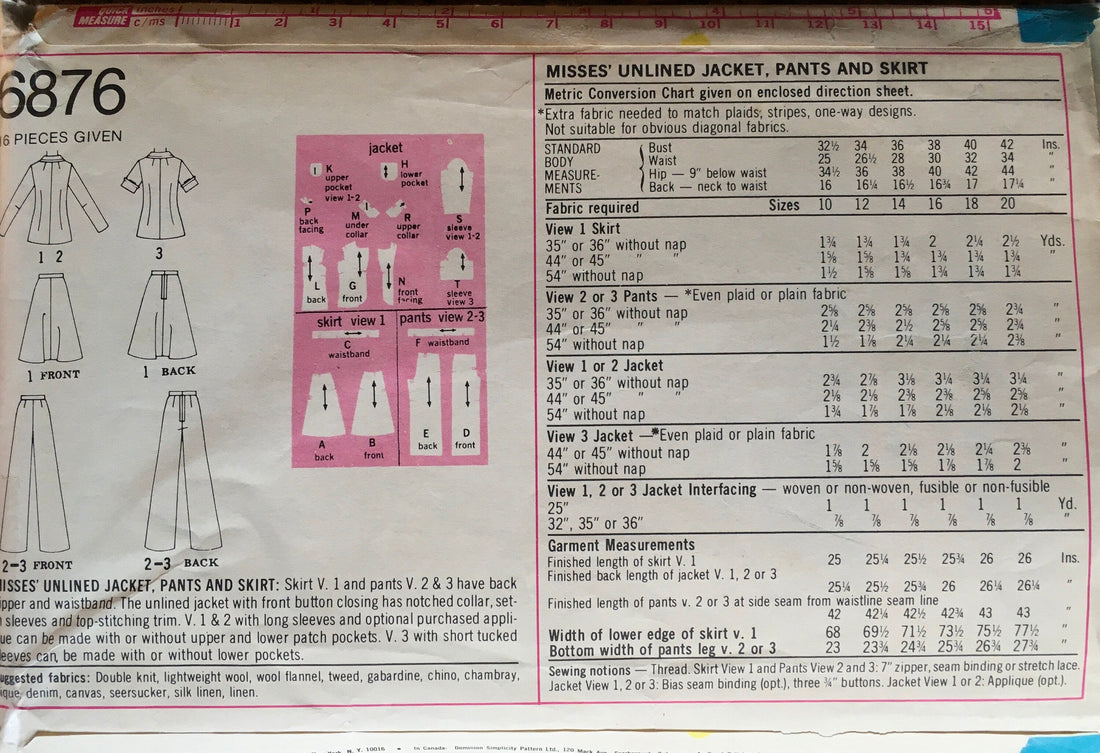 Simplicity 6876 Sewing Pattern (Vintage) CUT