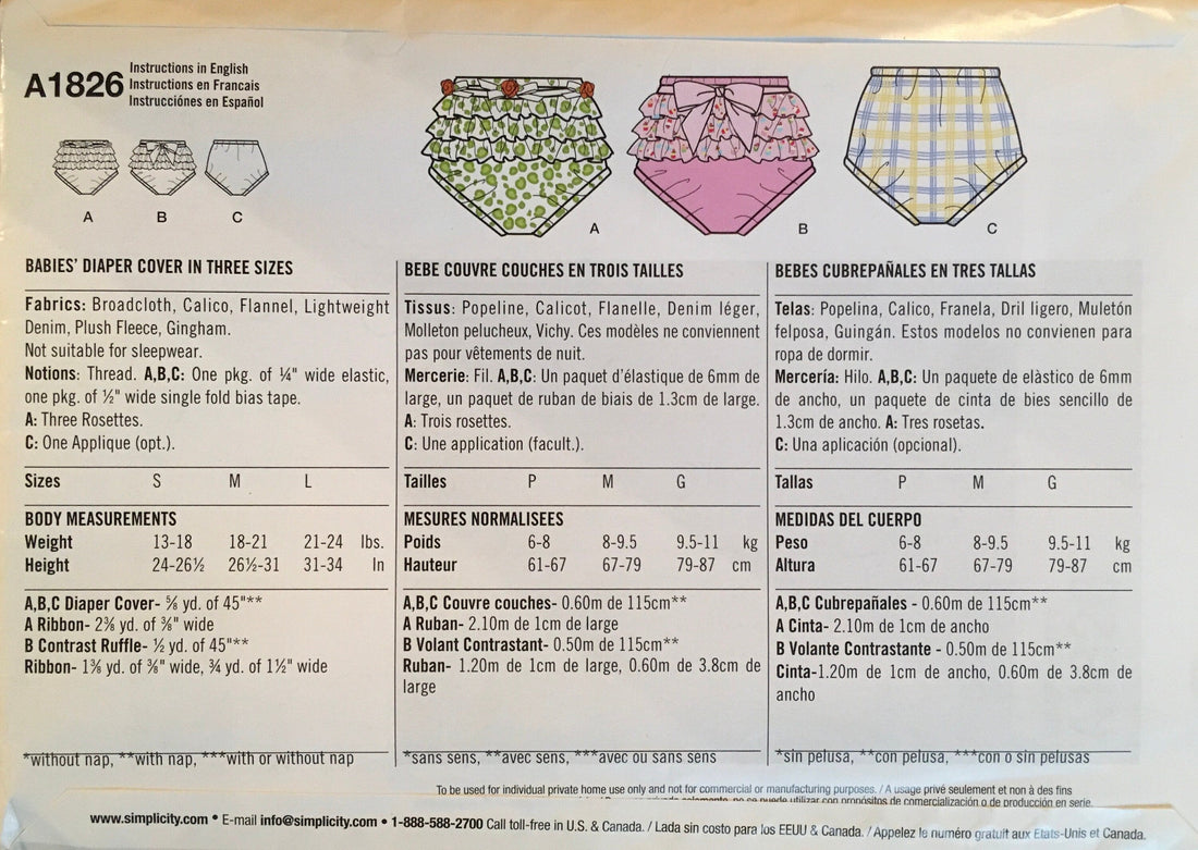 Simplicity 1826 Sewing Pattern (Vintage) UNCUT