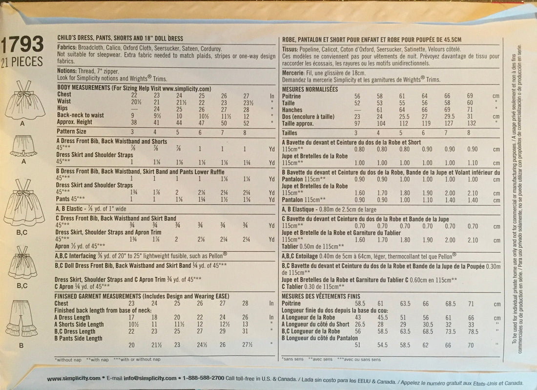 Simplicity 1793 Sewing Pattern (Vintage) UNCUT
