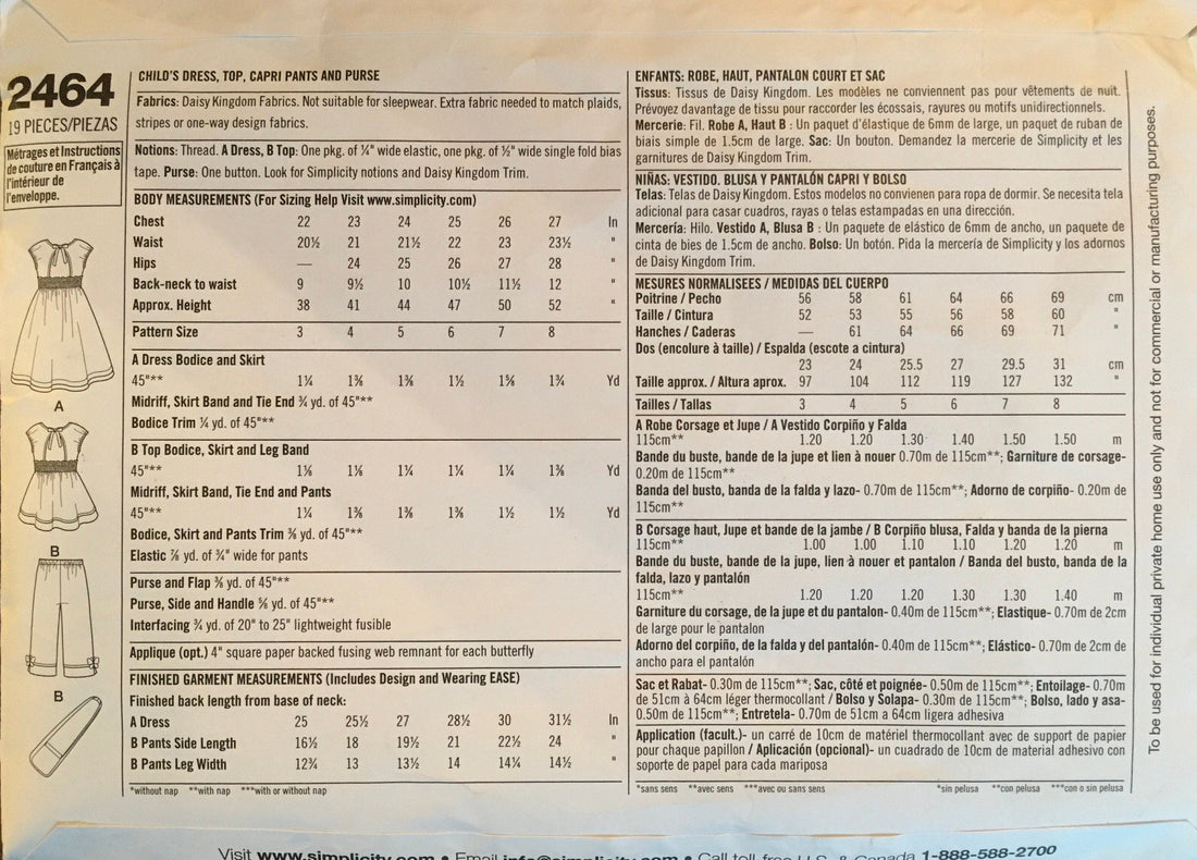 Simplicity 2464 Sewing Pattern CUT