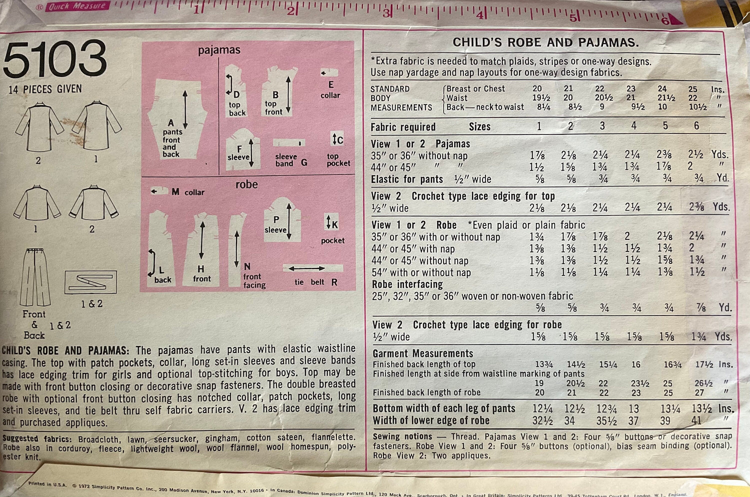 Simplicity 5103 Sewing Pattern (Vintage) CUT