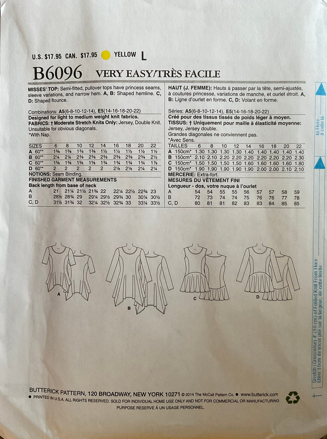 Butterick 6096 Sewing Pattern (Vintage) UNCUT