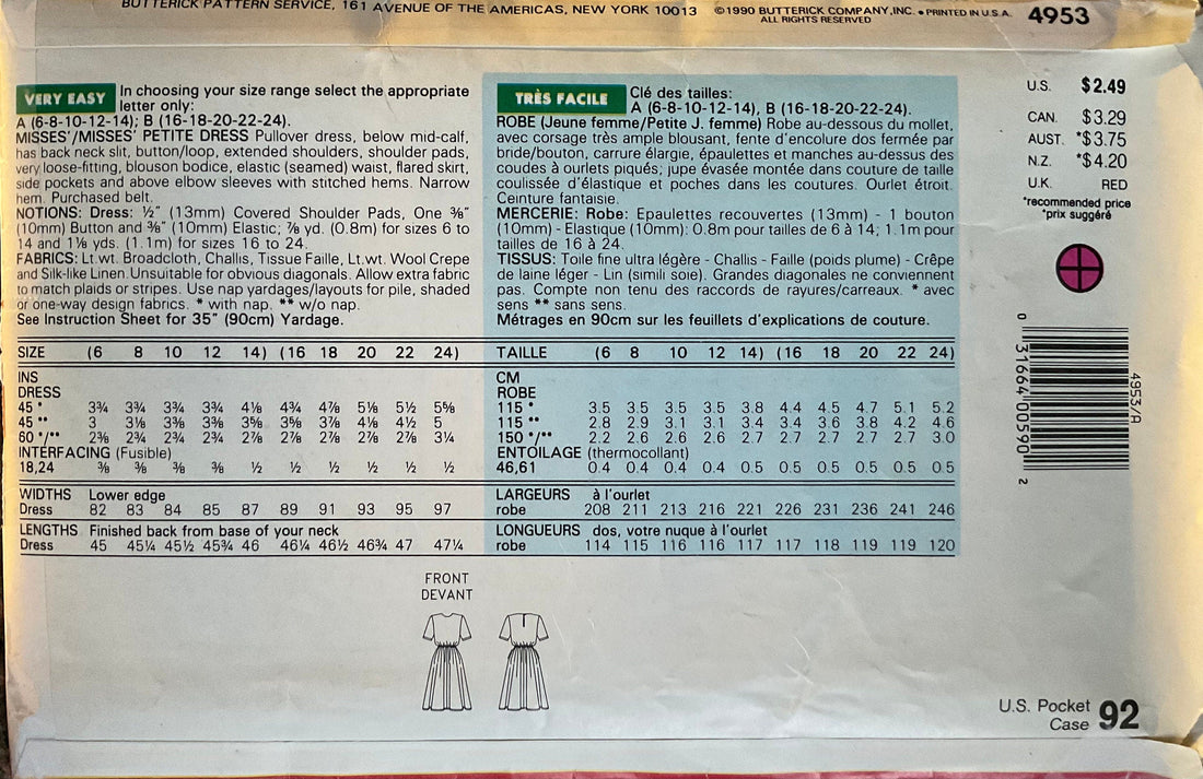 See &amp; Sew 4953 Sewing Pattern (Vintage) CUT